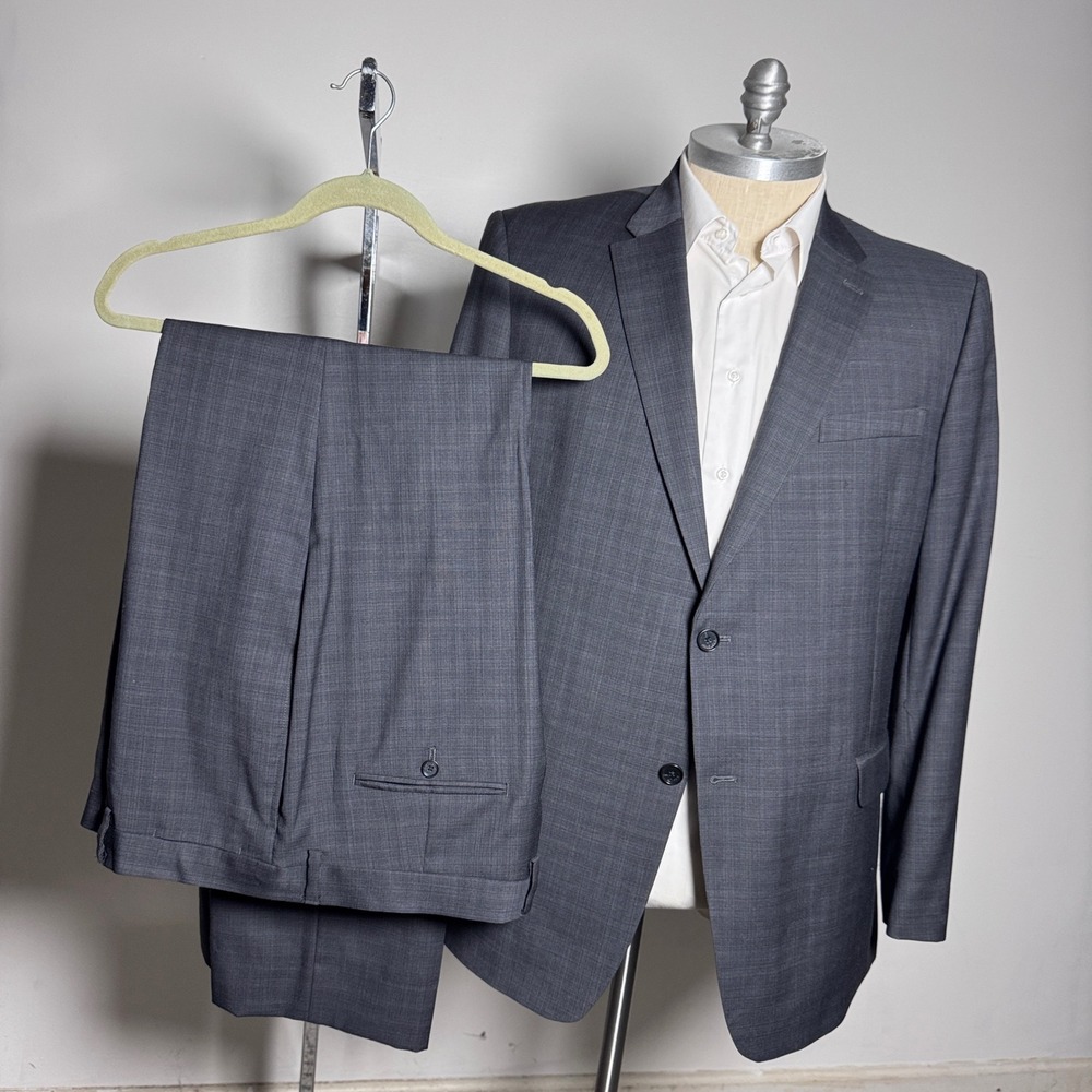 Tommy Hilfiger Suit Mens 48L W40 Grey Glen Plaid Wool Two Button Modern Business
